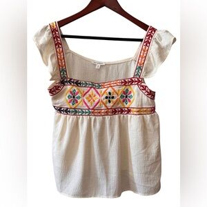 Blu Pepper Flutter Sleeve Women’s Embroidered Boho Sleeveless Top Size M